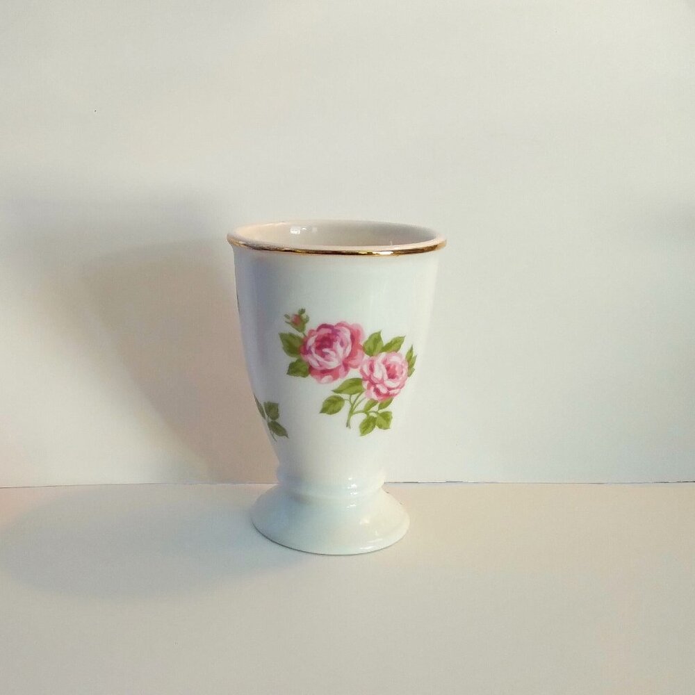 Martha Stewart Small Vase with Pink Roses - 4 1/2" tall.